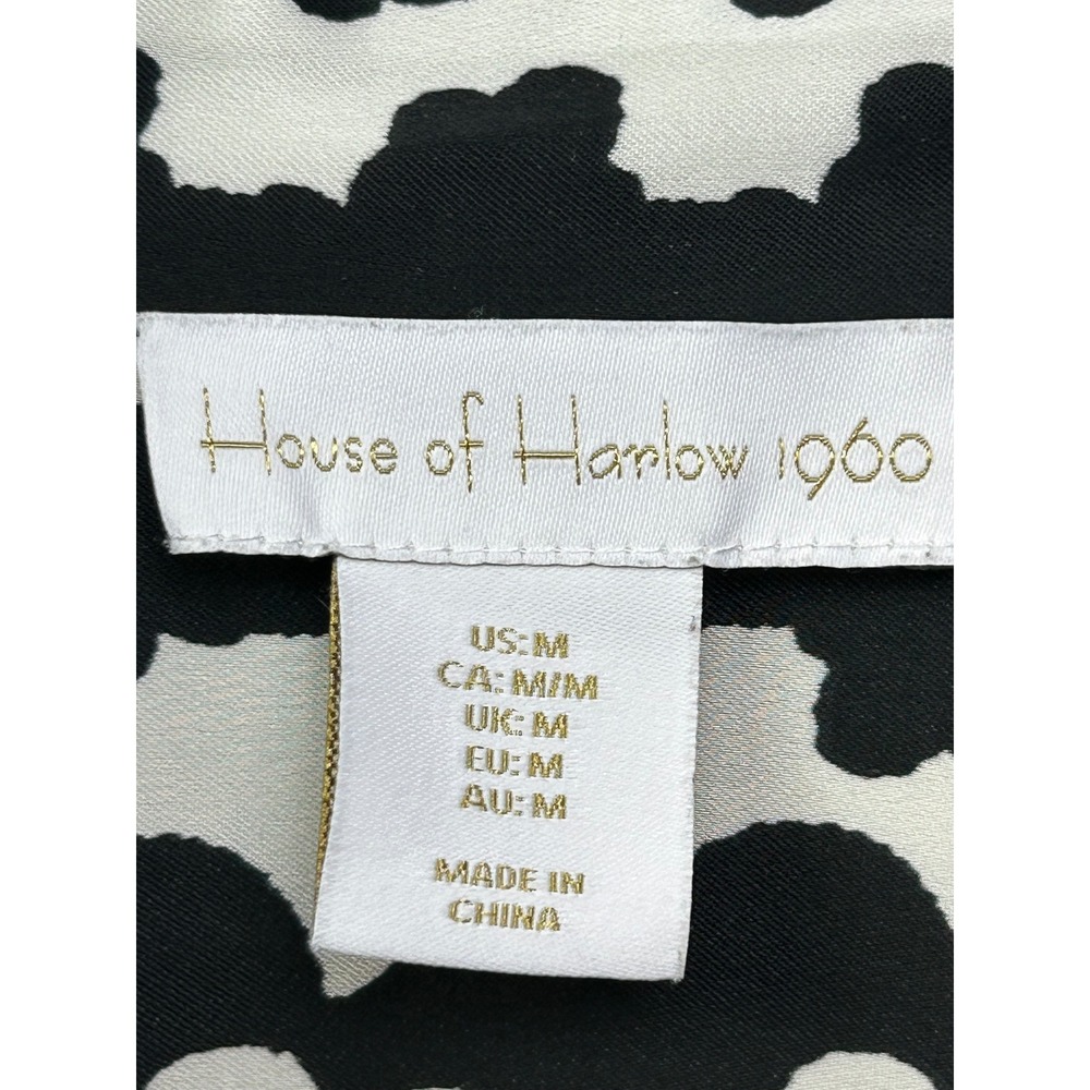 House of Harlow 1960 Shirt Dress Womens M Black White Floral Beaded Belt Midi - Picture 4 of 10